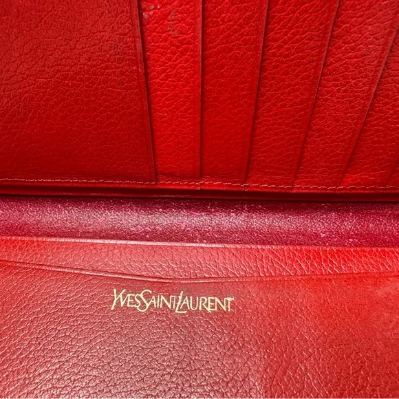 YSL Red Leather Wallet Monogram,Rare 80s Classic Yves Saint Laurent Vintage - Picture 9 of 14